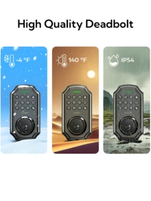 Keyless Entry Smart Door Lock Keypad, 50 User Codes Anti-Peep Password, One Touch Lock Auto Lock, Type-C Emergency Power, Easy Install Zinc Alloy Deadbolt Bronze - màu đen - Xem 7