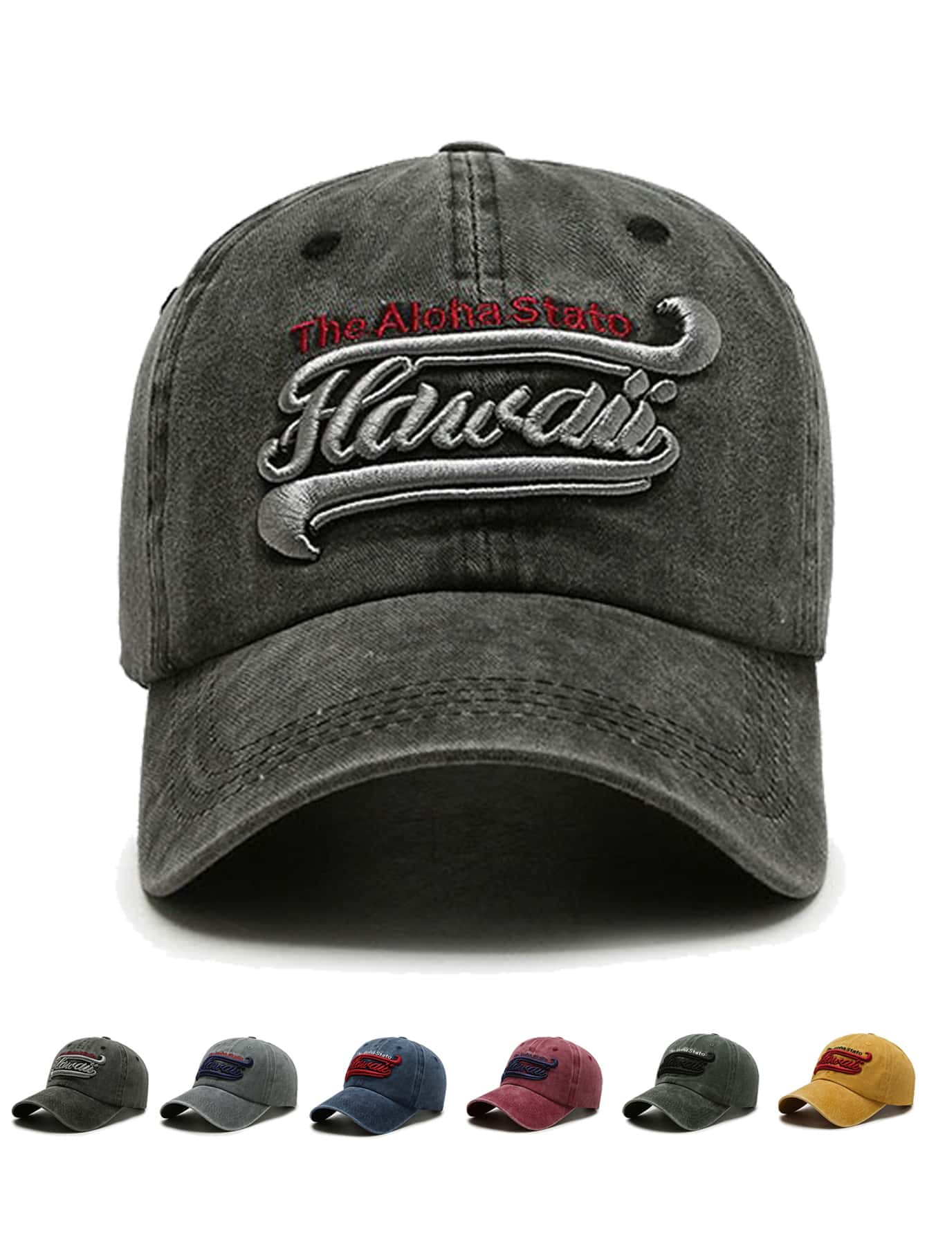 1 Piece Hawaii Three-Dimensional Embroidered Baseball Cap, Unisex, Washed Distressed Vintage Hat, Soft-Topped Sunshade Hat - Multicolor - View 1