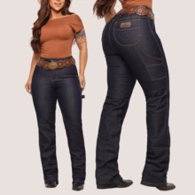 Women's Carpenter Jeans, Premium Reinforced Fabric, Simple, Pocket, Button, Zipper, Daily - Dark Female Carpenter - View 1