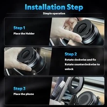 360° Rotating Magnetic Phone Holder, Aluminum Alloy Magnetic Vacuum Suction Cup Car Phone Mount,Foldable Vacuum Magnetic Phones Stand,Applicable For Cars/Gym/Mirrors/Smooth Surfaces, Comes With A Magnetic Guiding Ring,Suitable For All Phones - 黑色 - 查看 7