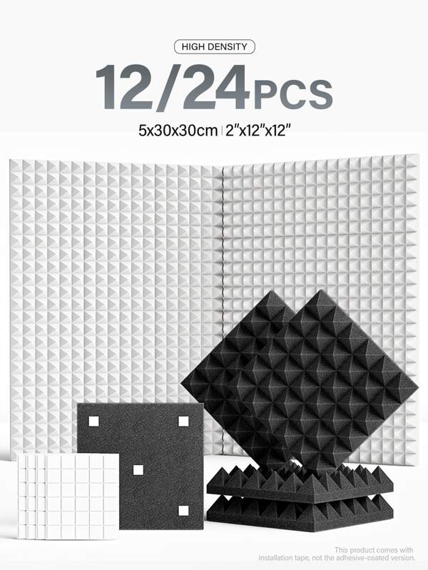 MODX [MODX] Geluidsisolatieset - 12/24 stuks 12"x12"x2" akoestische schuimpanelen voor opnamestudio's | Verbeterde geluidsisolatie voor podcastbewerkingsruimtes en hifi-luisterruimtes - Geluidsreducerend schuim - Geluidsisolatiemateriaal (zwart/wit/grijs/paars)