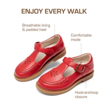 Girls Mary Jane Ballet Flats – School Uniform Dress Shoes For Toddler & Little Girls(Back To School Shoes) - 紅色 - 查看 5