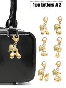 Bubble Letters Cute Necklace Pendant Bag Pendant-Lucky Crystal Pendant Paired With A Golden Heart Pendant, Alphabet Letters A-Z, Shiny Alloy Bag And Backpack Pendant-Perfect Gift For Birthdays And Special Occasions, Key Chain Ring Bag Backpack Pendant Car Pendant Gift For Ladies And Girls, Wallet And Handbag Accessories.Accessories Small Gifts For Women On Birthdays, Valentine's Day, Mother's Day - Multicolor - View 1