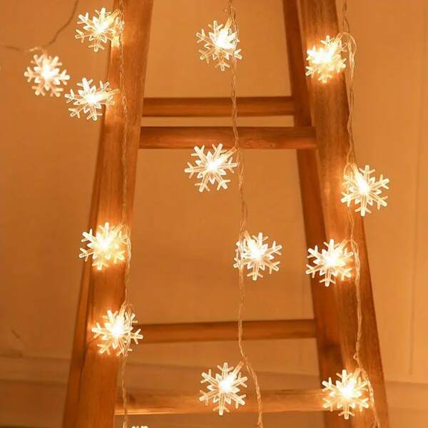 Enchanting Snowflake LED String Lights - Battery Powered, Suitable For Christmas, Weddings, Parties, Etc. - Multifunctional Fairy Lights For Living Room, Bedroom, Stairs And Tree Decor (Batteries Not Included), Christmas Decoration