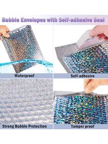 10/20/30/40/50pcs Metal Bubble Mailers, Holographic Bubble Envelopes, Polyethylene Padded Envelopes, Waterproof Self-Seal Shipping Bags, Foil Glitter Glamour Shipping Envelopes, Holographic Cushion Envelopes, Suitable For Books, Clothes, Cosmetics, Jewelry, Silver - Multicolor - View 8