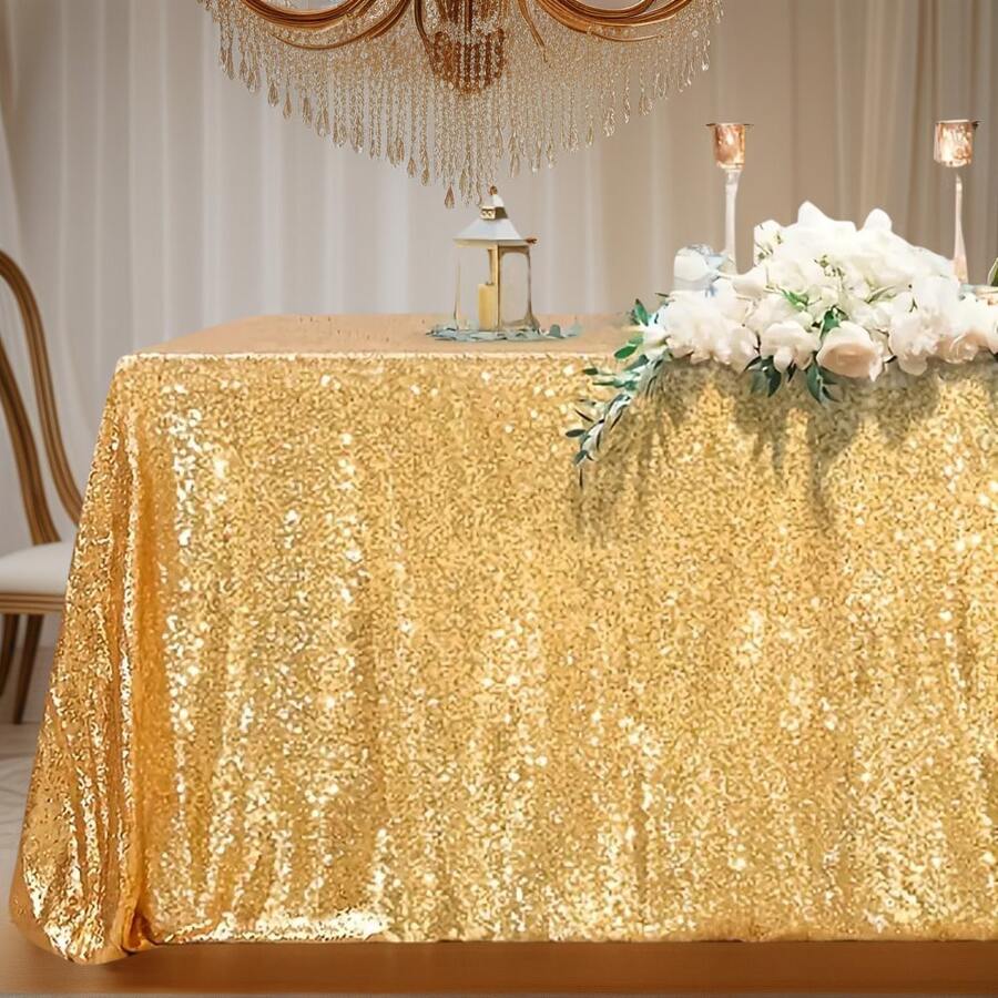 Gold Sequined Tablecloth, Rectangular Glitter Tablecloth, Suitable For Birthday Parties, Weddings, Valentine Decor, Bridal Showers, New Year's Decor, Table Décor, Bachelorette Parties, Graduations, Bridal Showers, Wedding Decor, Baby Shower Party Supplies, And Gender Reveal Party Supplies. - 金色 - 查看 1