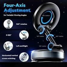 360° Rotating Magnetic Phone Holder, Aluminum Alloy Magnetic Vacuum Suction Cup Car Phone Mount,Foldable Vacuum Magnetic Phones Stand,Applicable For Cars/Gym/Mirrors/Smooth Surfaces, Comes With A Magnetic Guiding Ring,Suitable For All Phones - 黑色 - 查看 2