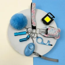 All Glam Multi Moo 9 Piece UK Legal Keychain Set With Panic Alarm, Torch, Whistle, Pom Pom, Wristlet, Pill Box, Sanitiser Pouch, And 3 In 1 Keychain Light - Strawberry Dream - View 7