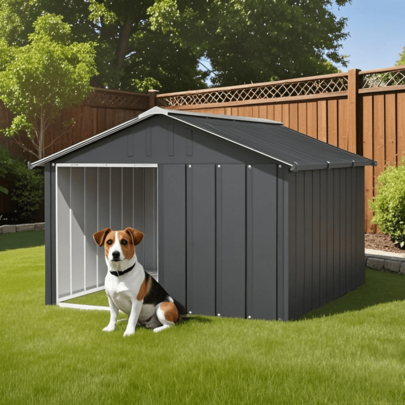 Larryhot Nicho para perros con metal galvanizado, nicho para perros cubierto, jaula para perros con entrada abierta, nicho para perros en el jardín para pequeños animales con chats, perros, volailles, etc.
