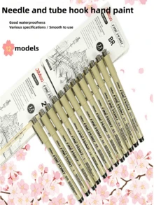 12 支超细微米墨水专业品质针笔，漫画风格多色灵活笔尖绘图套件 - 办公室学校旅行必备，畅销美术用品套装。