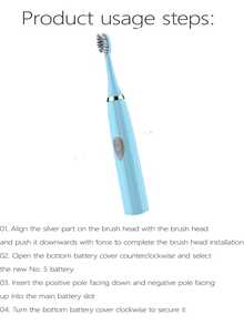 AXH. Electric Toothbrush Adult Automatic Couples Set, Suitable For Home Or Travel Use, Random Color Brush Head, Battery Powered - Blue - View 5