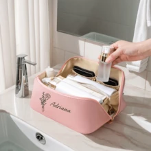 حقيبة مكياج وسادة مخصصة قطعة واحدة، حقيبة مكياج وسادة من جلد البولي يوريثان بشكل سحابة، حقيبة مكياج محمولة سعة كبيرة، حقيبة أدوات التجميل والعناية الشخصية للسفر، حقيبة تخزين مستحضرات التجميل - وردي - مشاهدة 2