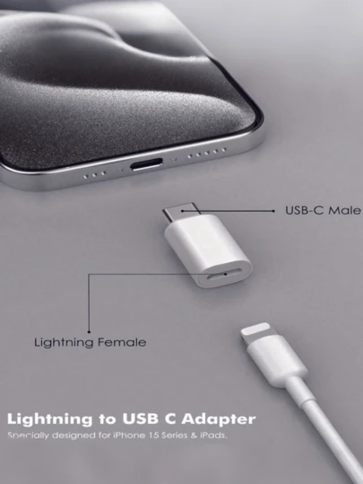C 型适配器，Micro Lightning 至 USB C 连接器转换器，用于数据同步和充电，通用型 C 型手机垫和其他 C 型电缆支持设备（与耳机和音频设备不兼容）