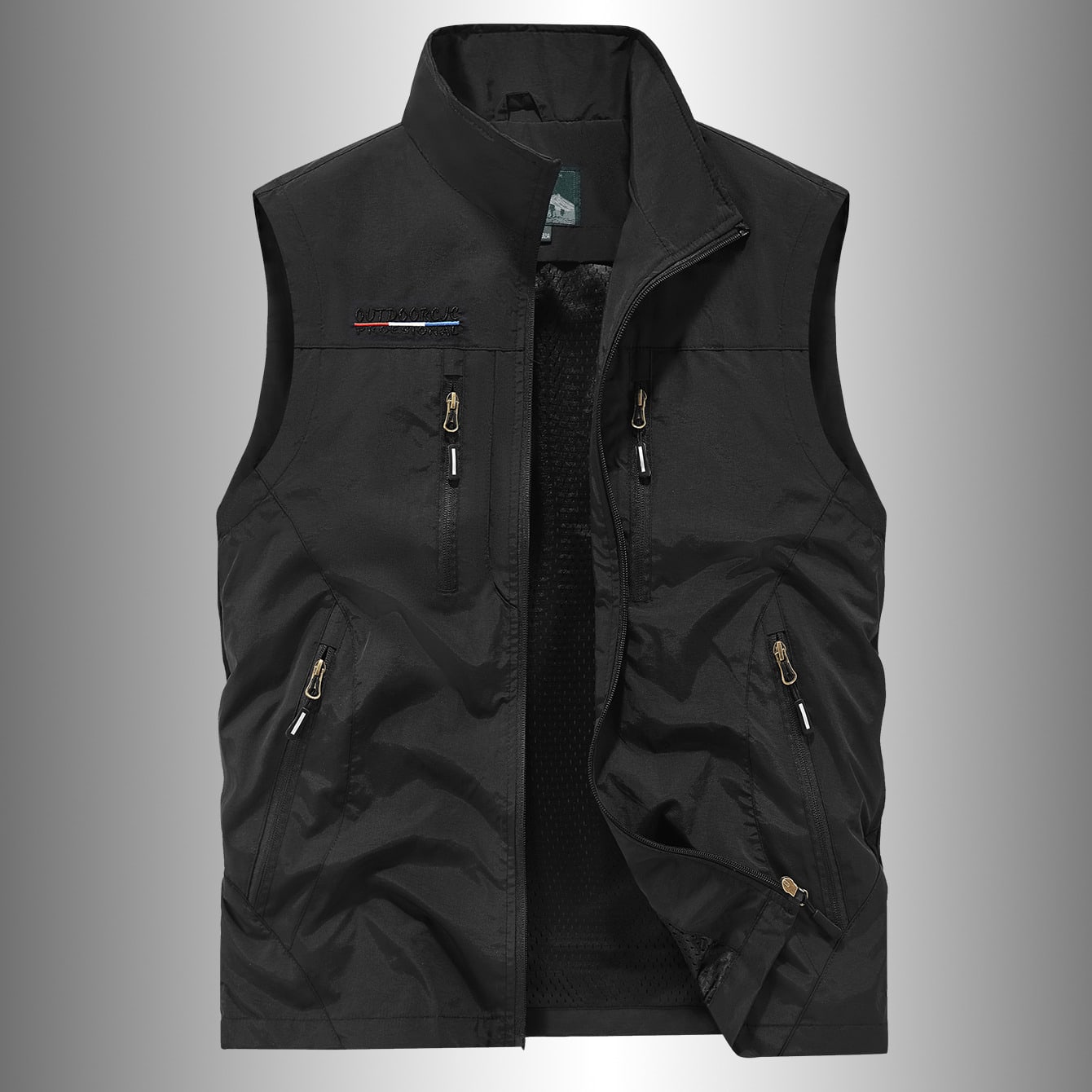 Chaleco multiusos para hombre para exteriores, chaqueta casual de pesca y fotografía con múltiples bolsillos, deportiva negra para primavera/verano