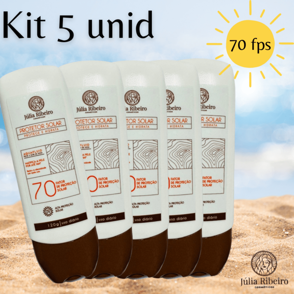 KIT 5 PROTETOR SOLAR JULIA RIBEIRO 70 FPS, 120ml FACIAL E CORPORAL TOQUE SECO