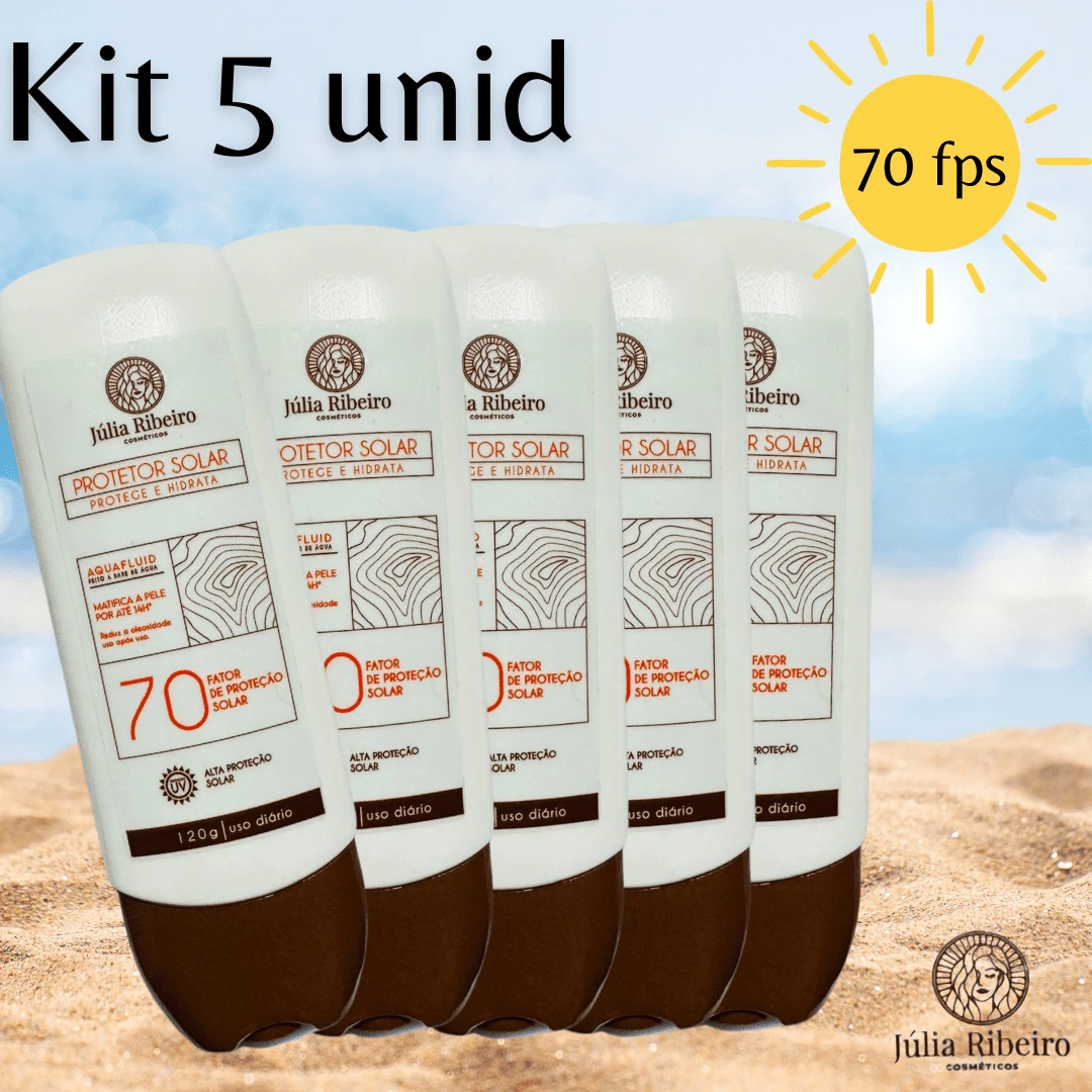 KIT 5 PROTETOR SOLAR JULIA RIBEIRO 70 FPS, 120ml FACIAL E CORPORAL TOQUE SECO