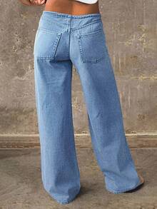 Women's New Lace-Up Waist Wide Leg Jeans, Elastic Casual Mom Jeans, Straight Leg Pants