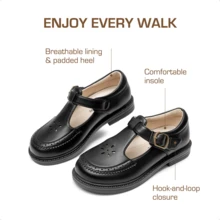 Girls Mary Jane Ballet Flats – School Uniform Dress Shoes For Toddler & Little Girls(Back To School Shoes) - 黑與白 - 查看 6