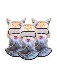 1pc 3D Animal Print Face Mask, Outdoor Funny Water Sports Hat Balaclava, Suitable For Daily Use, Travel, Hiking, Skiing Cat Ski Mask