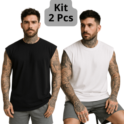 Kit 2 Camisetas Regata Masculina Oversized Academia Colete Masculino Machão Longline Sem Estampa