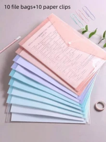 20个装加厚马卡龙文件袋，防水A4文件夹带纽扣，适用于办公用品、学生文件存储、返校礼物、学习用品（颜色随机）