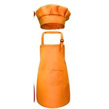 Apron And Chef Hat Set Adjustable Solid Color Aprons With Large Pocket Black Girls Boys Kitchen Bib Aprons For Cooking Baking Painting - 橘子 - 查看 2