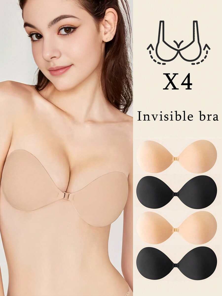 2/4pcs Plain Shell Nipple Covers Bras, Invisible Seamless Strapless Silicone Bras For Small Bust - Multicolor - View 1