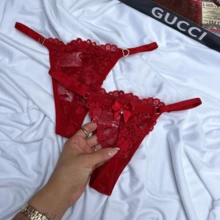 Kit With 4 Adjustable Heart Thong Panties In Lace Resale Tanga Lingerie Wholesale Women's Intimate Fashion - 彩色 - 查看 3