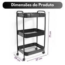 3-Shelf Organizer Cart - Carbon Steel With Lockable Casters - màu đen - Xem 3
