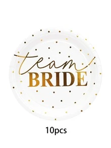10pcs Bridal Shower Party Supplies, White And Gold Bride Theme Plates, Disposable Tableware Set For Wedding, Engagement And Bachelorette Party Decoration - Multicolor - View 11