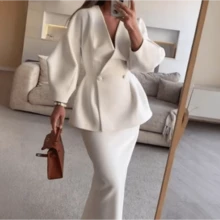 AporyDon Two Piece Set Women Outfit 2025 Autumn Fashionable Solid Color Elegant Temperament Long Sleeved Top & High Waist Long Skirt Set