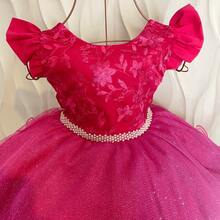PINK PARTY DRESS WITH RUFFLE SHINE AND LACE BUST FOR LUXURY WEDDING SIZES 3 TO 12 D5008 - Pink - View 3