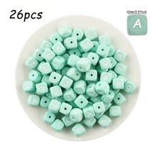 10件/26件，12毫米，绿色字母硅胶珠（A-Z）可用于DIY节日氛围|钥匙扣|背包挂件等，也可用作创意手链等
