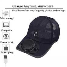 透气太阳能风扇遮阳帽，户外防晒帽，USB充电风扇棒球帽，夏季遮阳帽，电池容量300mAh - 多色 - 查看 10
