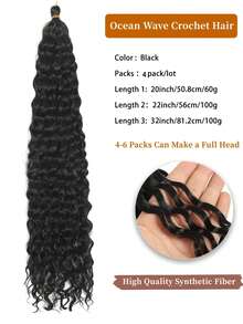Tóc bện sóng biển mềm màu đen 20/22/30 inch, tóc nối xoắn xoắn màu đen, tóc bện xoăn, 4 gói, tóc bện sóng nước dài gợn sóng cho phụ nữ, tóc bện móc tổng hợp, sử dụng trong lễ hội âm nhạc Carnival, lễ hội Giáng sinh, năm mới - màu đen - Xem 5