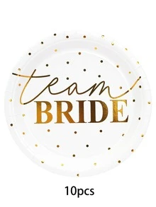 10pcs Bridal Shower Party Supplies, White And Gold Bride Theme Plates, Disposable Tableware Set For Wedding, Engagement And Bachelorette Party Decoration - Multicolor - View 14