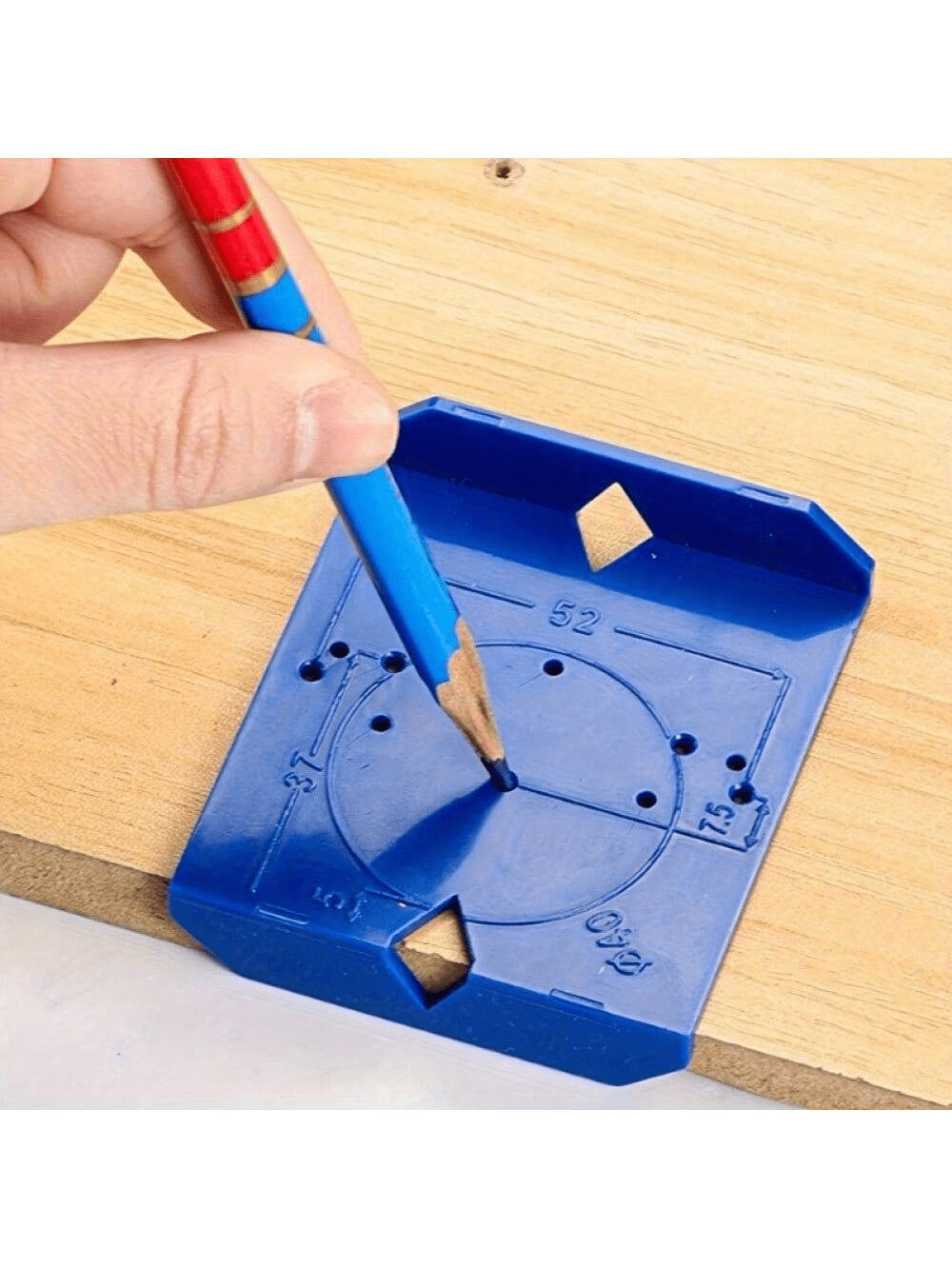1PC Durable Plastic 1PC Drilling Guide For Cabinet Hinges - 3.54" Accuracy Blue Flush Mount Template - Easy-Use Alignment Tool For Sturdy Installation