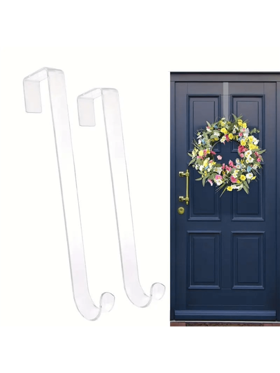 Gancho de porta clássico transparente em plástico para guirlanda de flores, 30 cm x 38 cm - Gancho de porta multifuncional, ideal para decoração de Natal e Ano Novo, placa de boas-vindas e organizador para decoração de casa, decoração natalina e decoração de inverno.