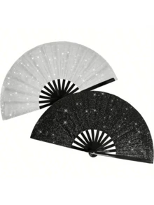 1 件女士闪光手扇，大型派对风格折扇，生日主题表演和节日舞蹈礼物，散装，节日手扇 | 闪亮设计 | 时尚配饰，生日派对装饰