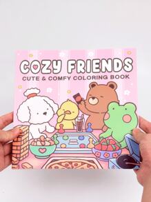 1pc COZY FRIENDS :42 Page Cozy Coloring Book [Cute] Kid Graffiti Painting Book Featuring Adorable Creatures Painting Book Montessori Drawing Toys Creative Gift .Easy To Color With Lines Coloring Book. Featuring Plants Coloring Book Adults[12 Color Marker Pen Set]