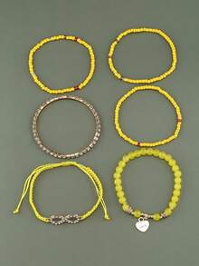 1 Conjunto (6 peças) Pulseiras de Joias Trançadas com Decoração de Strass em Forma de 8