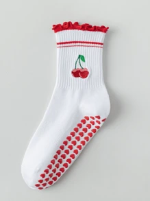 6pairs/3pairs/Pilates Yoga Socks With Grips For Women, Crew Length Ballet Barre Socks, Workout Hospital Socks, Cute Silicone Wear-Resistant Anti- Socks, Summer Breathable Cherry Style, Gym Dance Non- Socks, Athletic Crew Sticky Sock, Sports Fitness Grippy Socks, Gifts For Meditation Lovers