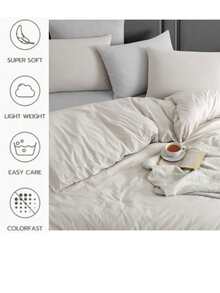Yarn-Dyed Bedding Set | Single (160x220 Cm – Polyester Blend) & Double (200x220 Cm – 100% Cotton) | With Pillowcase | Button Closure | Made In Turkey - White - View 4