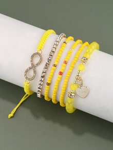 1 Conjunto (6 peças) Pulseiras de Joias Trançadas com Decoração de Strass em Forma de 8