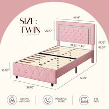 Twin/ Full/ Queen/ King Size Bed Frame, Upholstered Bed Frame With Diamond Headboard And Footboard, White/ Beige/ Black/ Grey/ Pink/ Purple/ Green