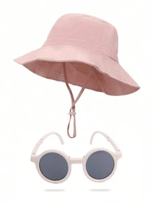 Conjunto de 1 pieza de sombrero de sol para bebé, sombrero de sol transpirable de secado rápido para niños, sombrero tipo cubo para playa tanto para niños como para niñas, con set de gafas, sombrero de sol versátil y de moda, apropiado para uso diario y viajes