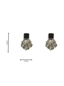 1 par de Pendientes con forma de abanico de metal exagerado en color negro, joyas de moda elegantes a juego personalizados