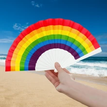 [1/2/4/10/20/30pcs] Folding Fans, Handheld Rainbow Plastic Foldable Fans, Party/Wedding Decor, Summer Cooling Supplies, Festival Dance Accessory