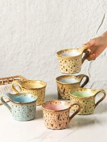 Leopard Print Crackle Glaze Ceramic Mug, Creative Retro Coffee Cup, Handmade Japanese Style Oatmeal Cup - Multicolor - View 4