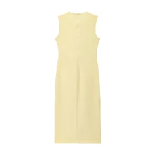 Vestido sin mangas con cuello redondo, decoración de botón delantero y cinturón de cintura, nueva llegada de verano de Seelio para mujer